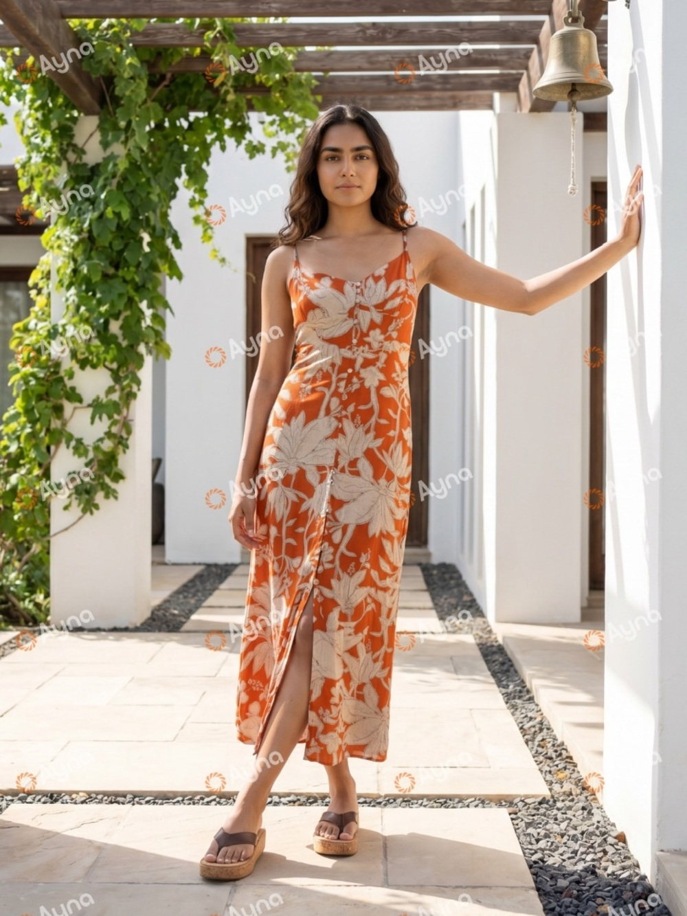 Orange Floral Slip Dress